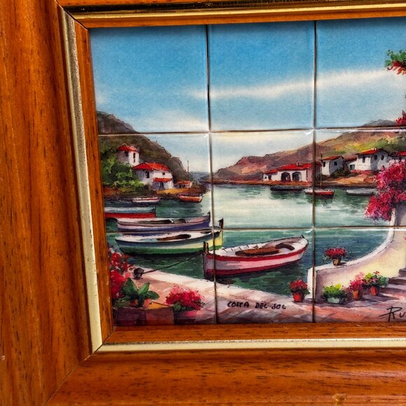 Glazed Tile 1.25" Paint of Mediterranean Coastal Scene Costa Del Sol Ruz Spain - Picture 4 of 14